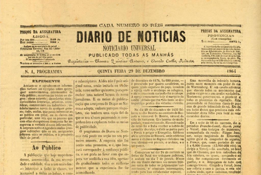 Unveiling the beginning of an enduring legacy, the first issue of Diário de Notícias marked the dawn of a renowned Portuguese newspaper in 1864.